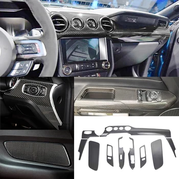 10 шт. Комплекты для салона автомобиля из натурального сухого углерода, крышка приборной панели, 4 отверстия, планки дверной панели для Ford Mustang GT 2015up